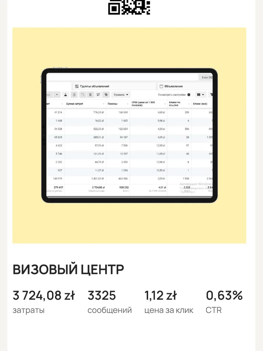 Фрагмент рекламного отчёта: Визовый центр